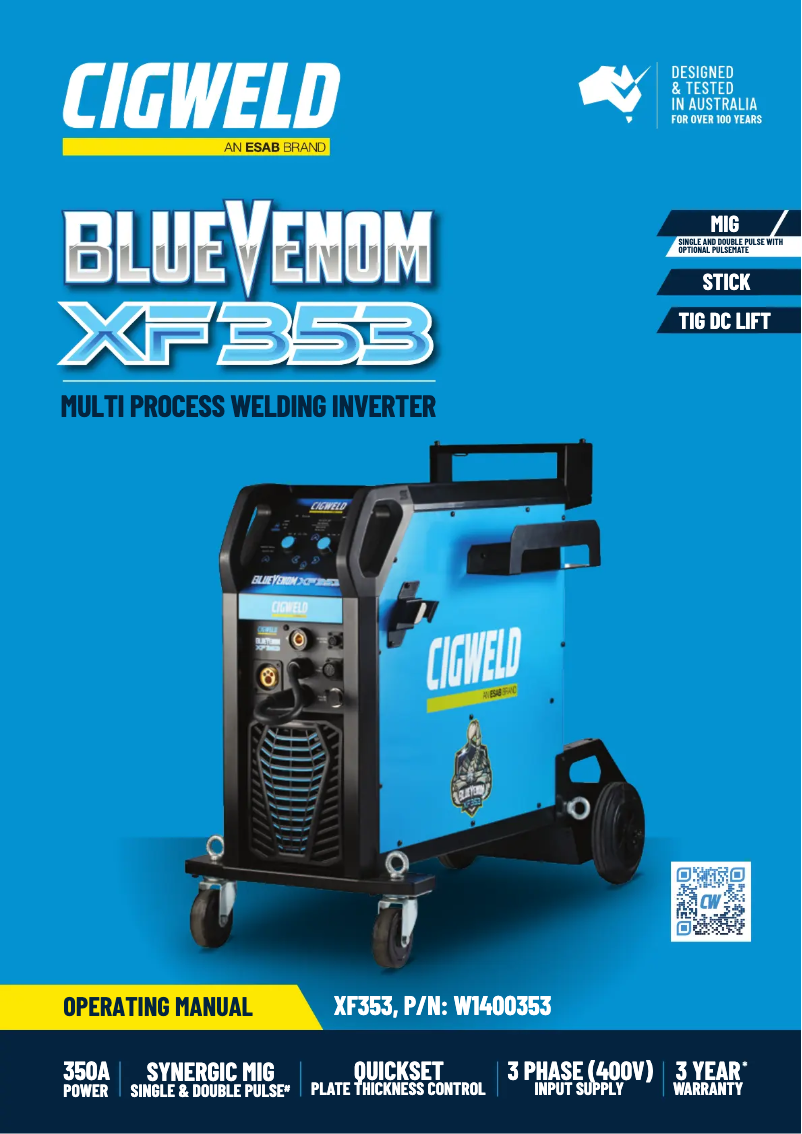 Page 1 de la notice Manuel utilisateur Cigweld BlueVenom XF353