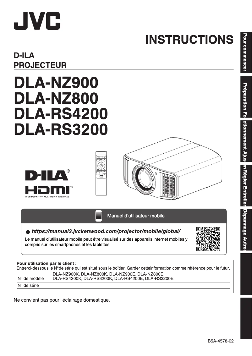 Page 1 de la notice Manuel utilisateur JVC DLA-NZ800