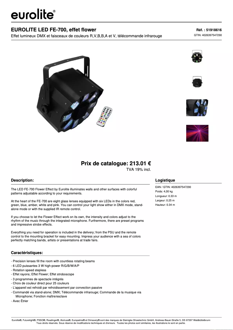 Page n°1 - Fiche technique Eurolite LED FE-700