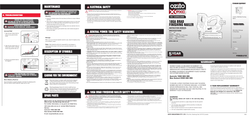 Page n°1 - Manuel utilisateur Ozito PXNGS-218