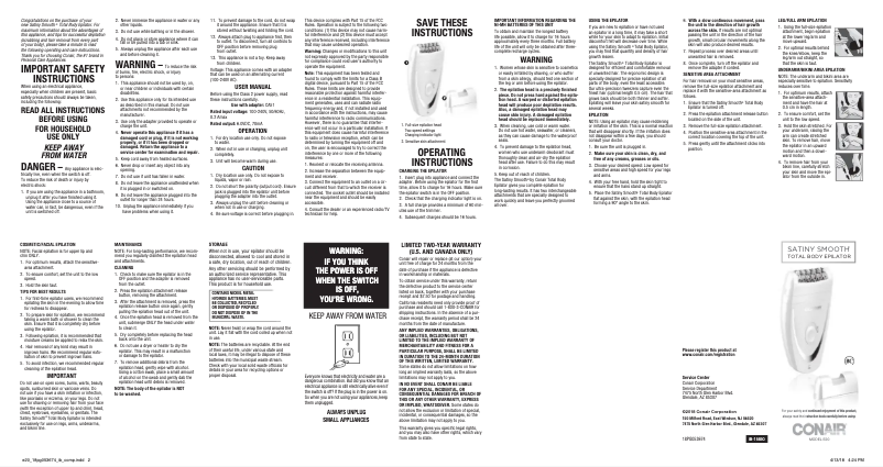 Page 1 de la notice Manuel utilisateur Conair Satiny Smooth E20