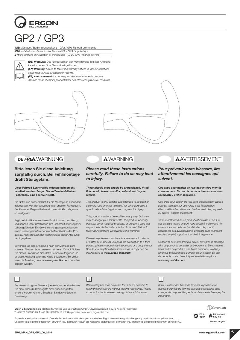 Page 1 de la notice Manuel utilisateur Ergon GP2