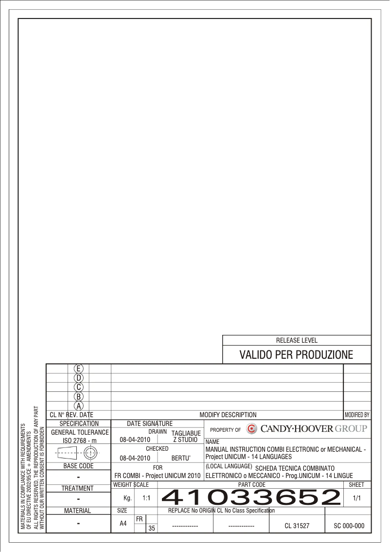 Page n°1 - Manuel utilisateur Hoover HSC 182 A