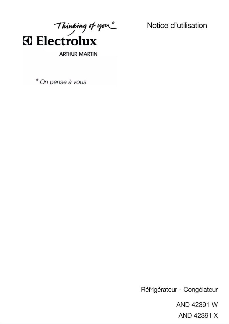 Page 1 de la notice Manuel utilisateur Arthur Martin-Electrolux AND42391X