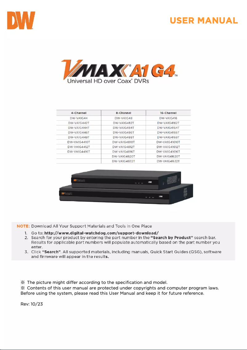 Page 1 de la notice Manuel utilisateur Digital Watchdog VMAX A1 G4 DW-VA1G48