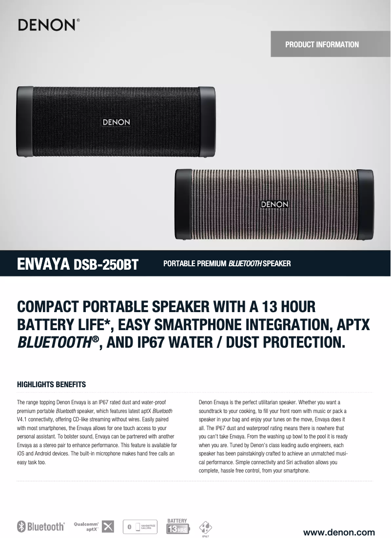 Página 1 del manual Ficha técnica Denon Envaya DSB-250BT