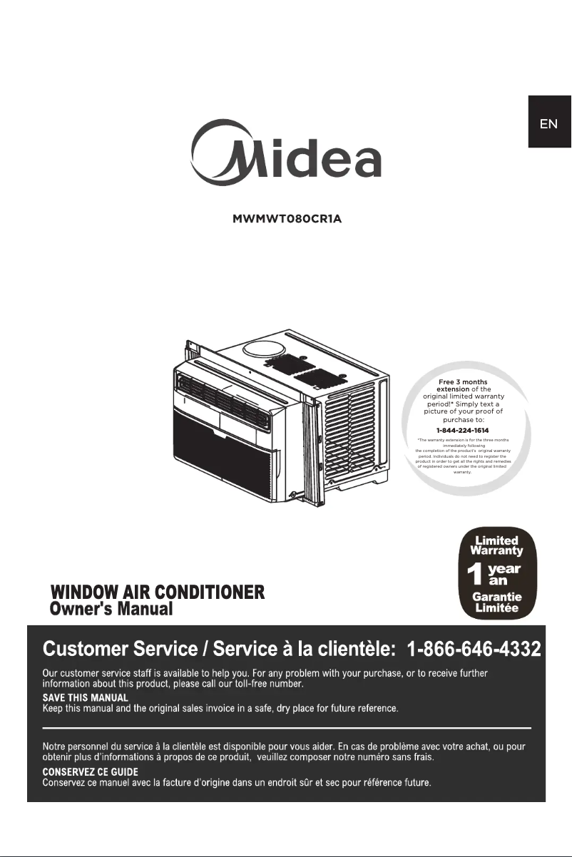 Page 1 de la notice Manuel utilisateur Midea MWMWT080CR2A