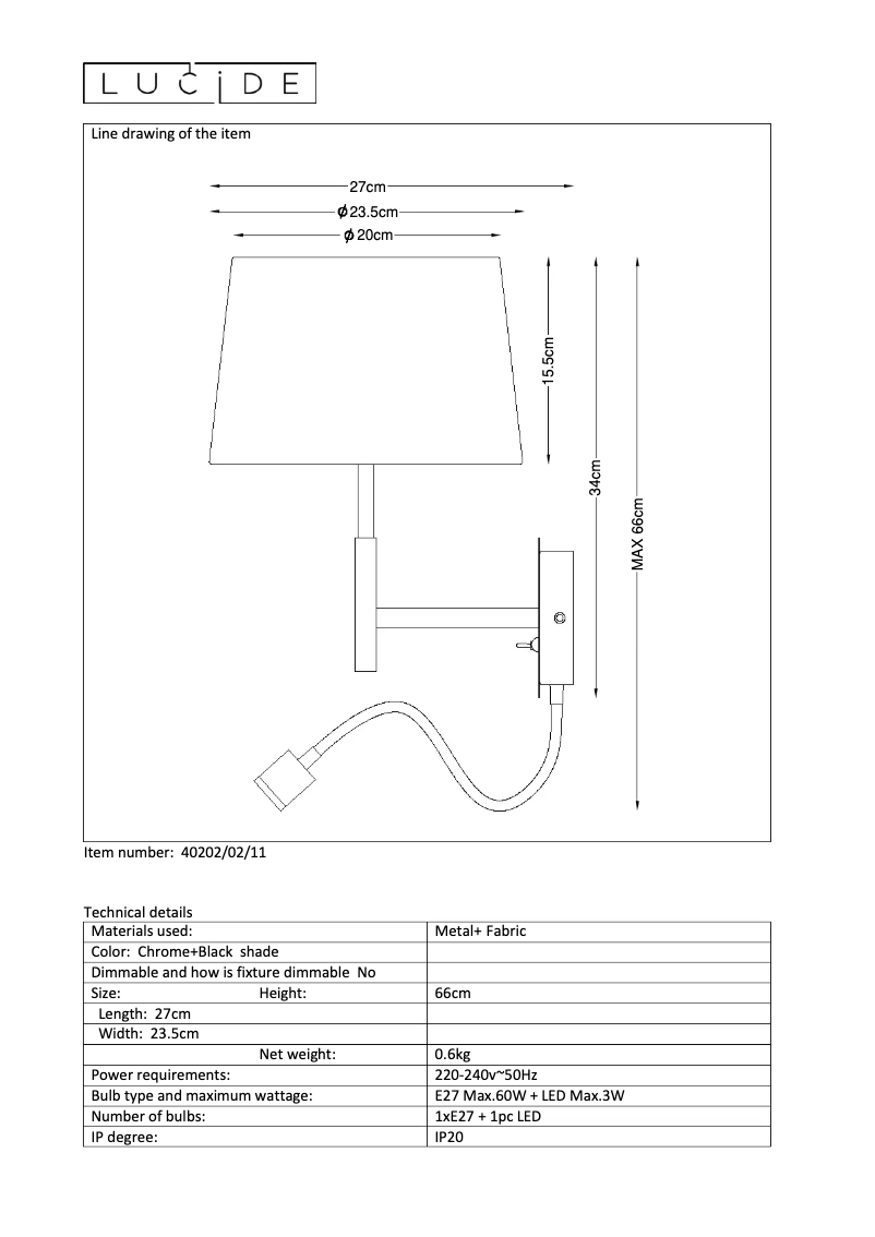 Page 1 de la notice Manuel utilisateur Lucide Saxen 40202/02/11