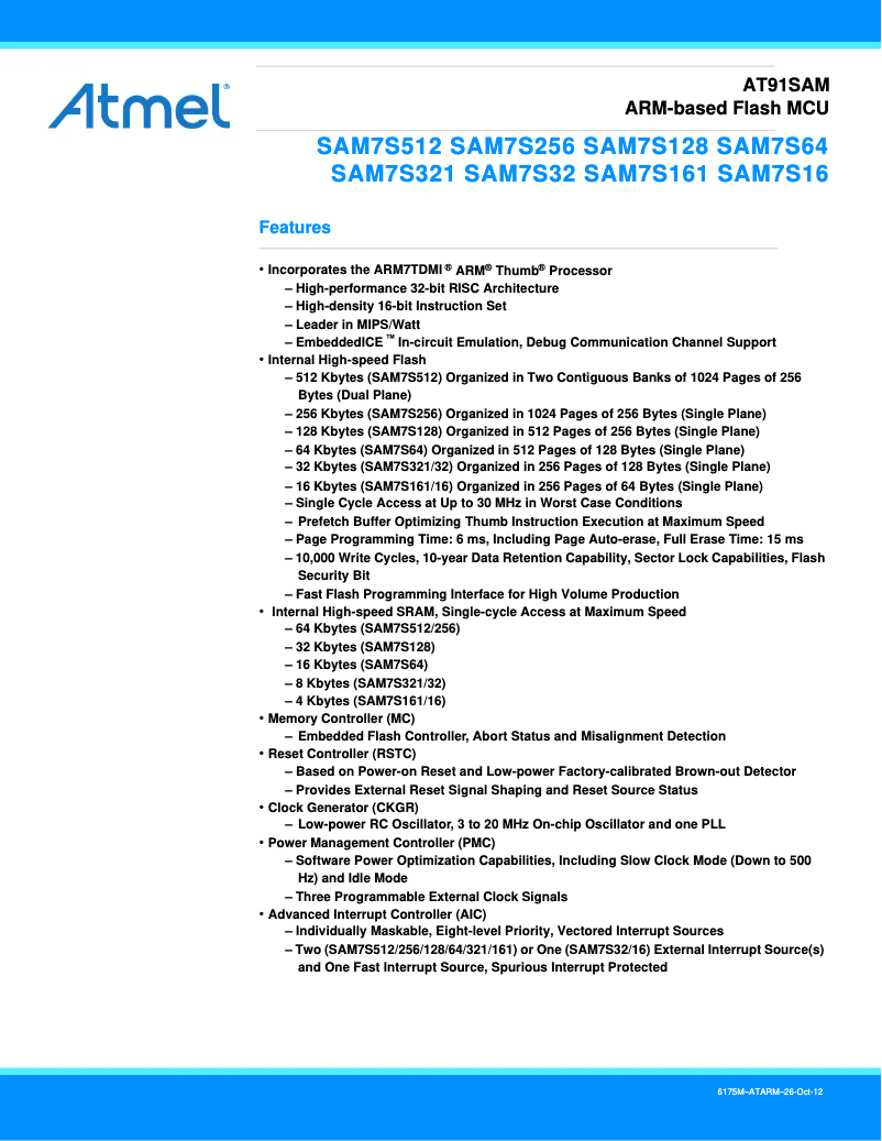 Página 1 del manual Ficha técnica Microchip AT91SAM7S128