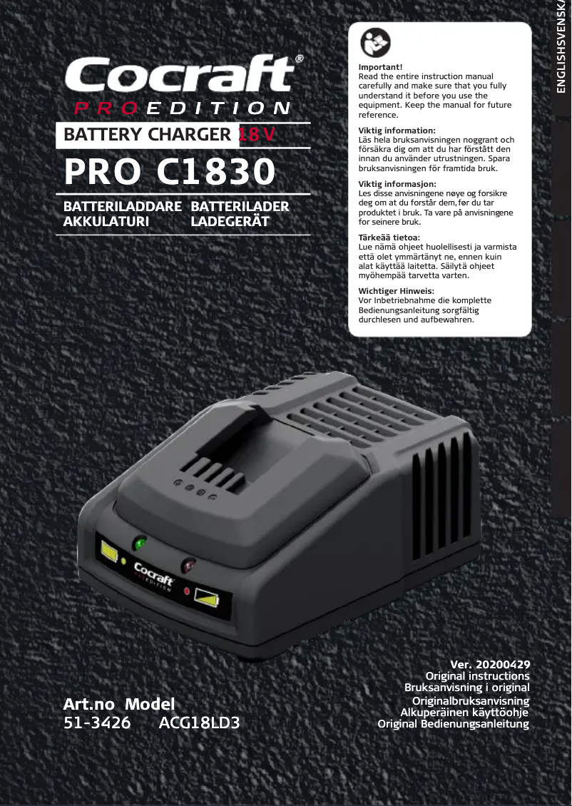 Page n°1 - Manuel utilisateur Cocraft PRO C1830