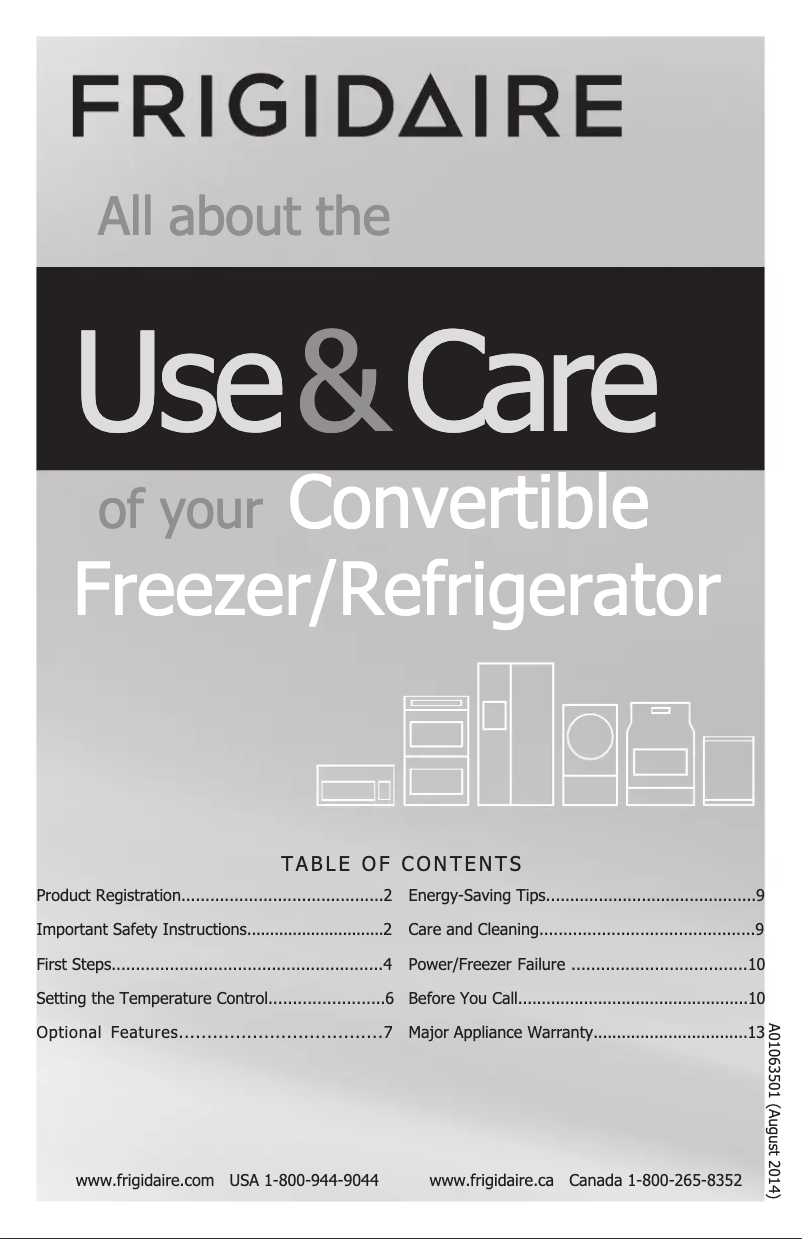 Page n°1 - Manuel utilisateur Frigidaire FGVU21F8Q