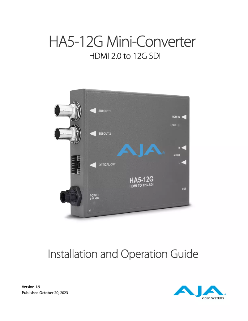 Page 1 de la notice Manuel utilisateur AJA HA5-12G-T