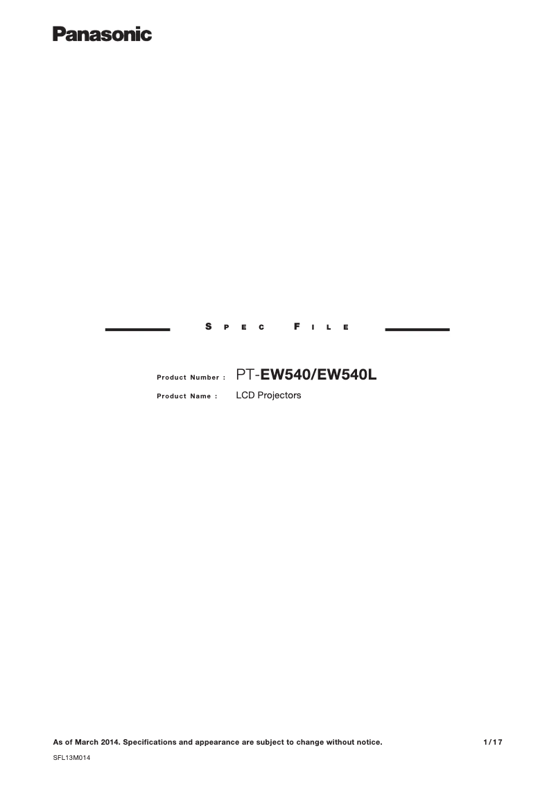 Page n°1 - Manuel utilisateur Panasonic PT-EW540U