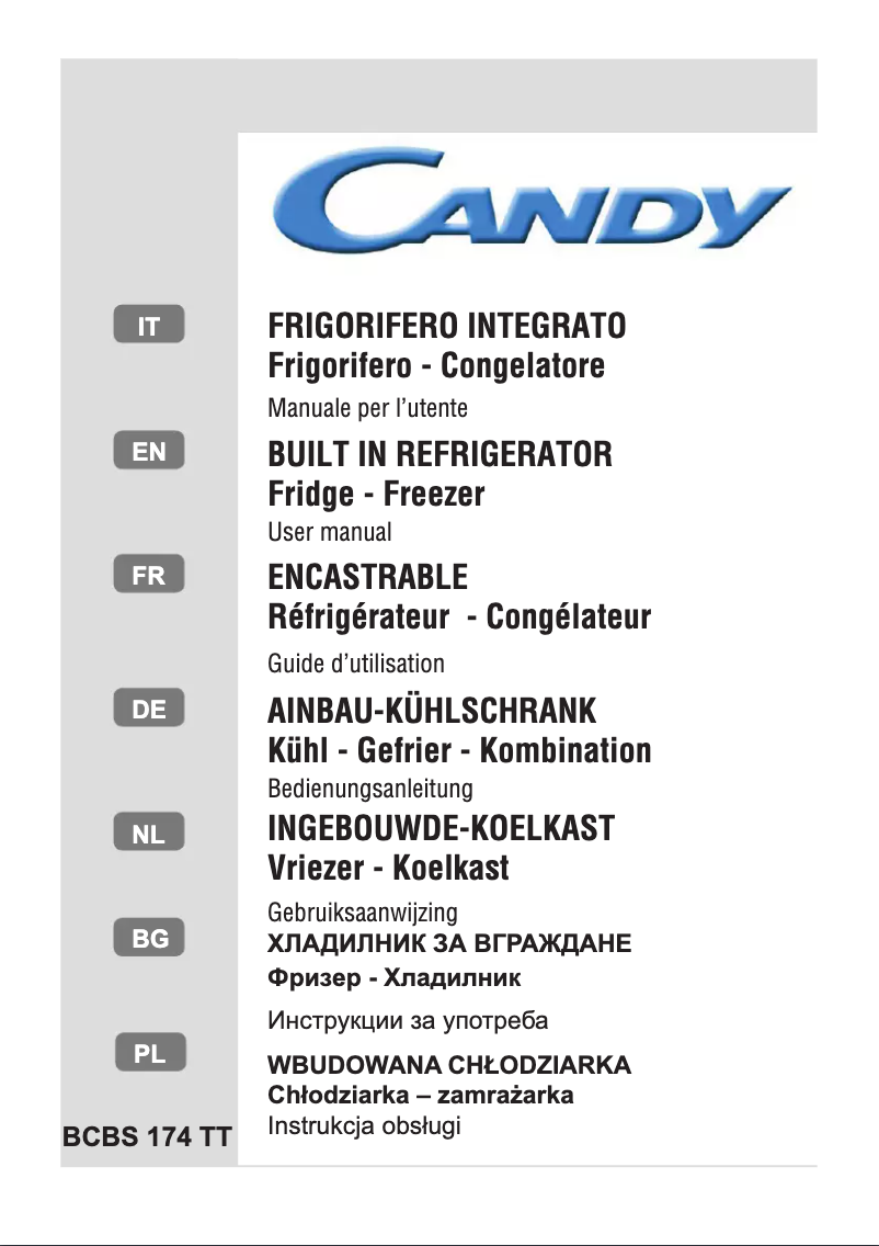 Page n°1 - Manuel utilisateur Candy BCBS 174 TT