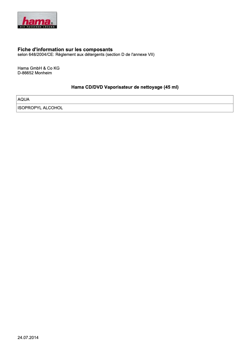 Page n°1 - Manuel utilisateur Hama 051488