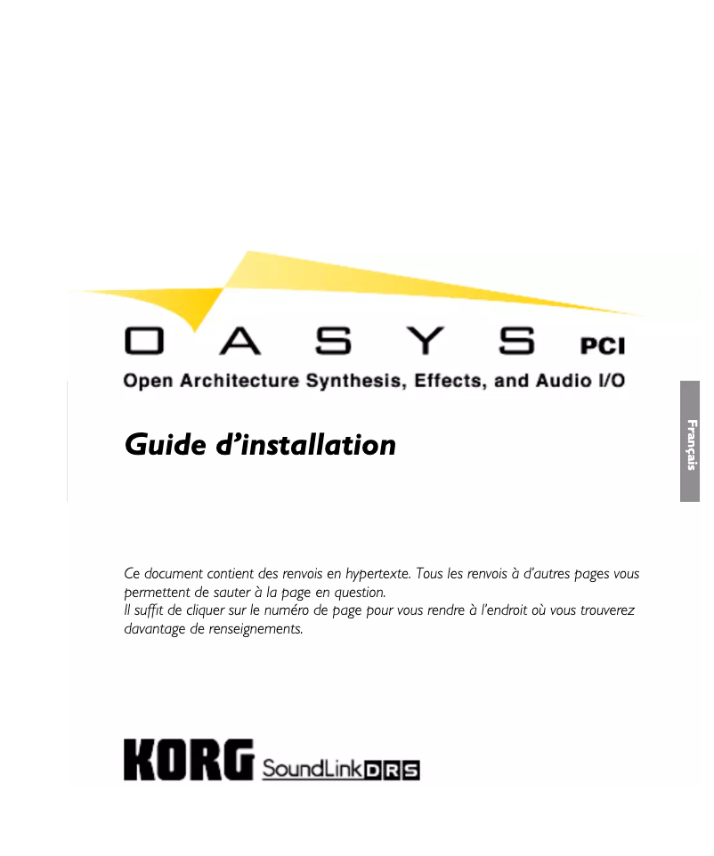 Page 1 de la notice Guide d'installation Korg OASYS PCI