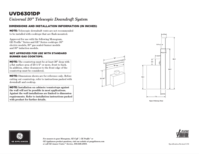 Page 1 de la notice Guide d'installation GE UVD6301DPBB