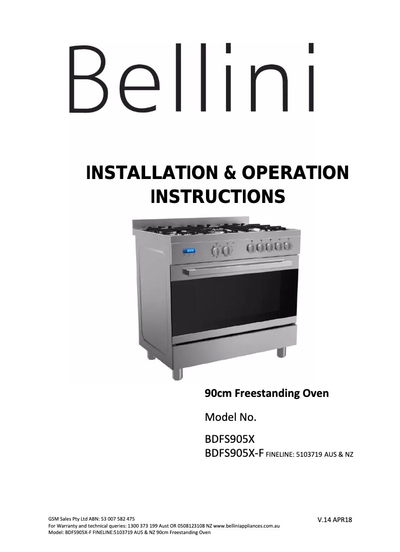 Page 1 de la notice Manuel utilisateur Bellini BDFS905X