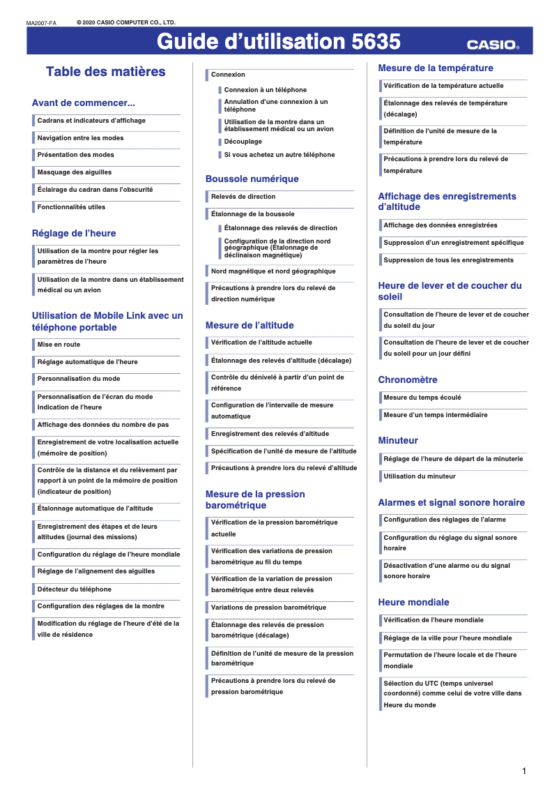 Page 1 de la notice Manuel utilisateur Casio G-Shock GR-B200