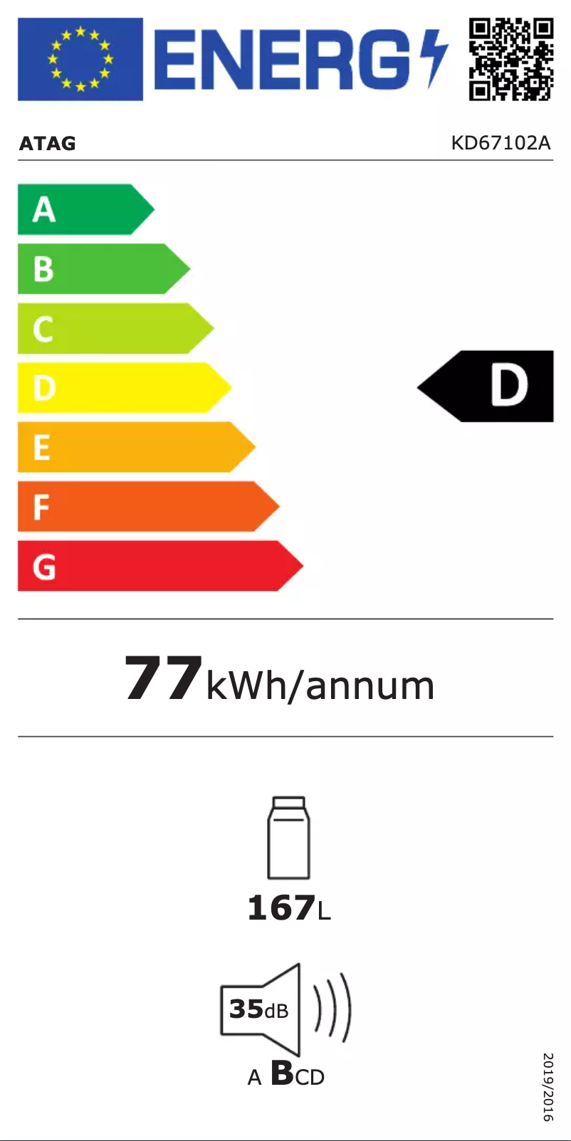 Page 1 de la notice Label énergétique Atag KD67102A