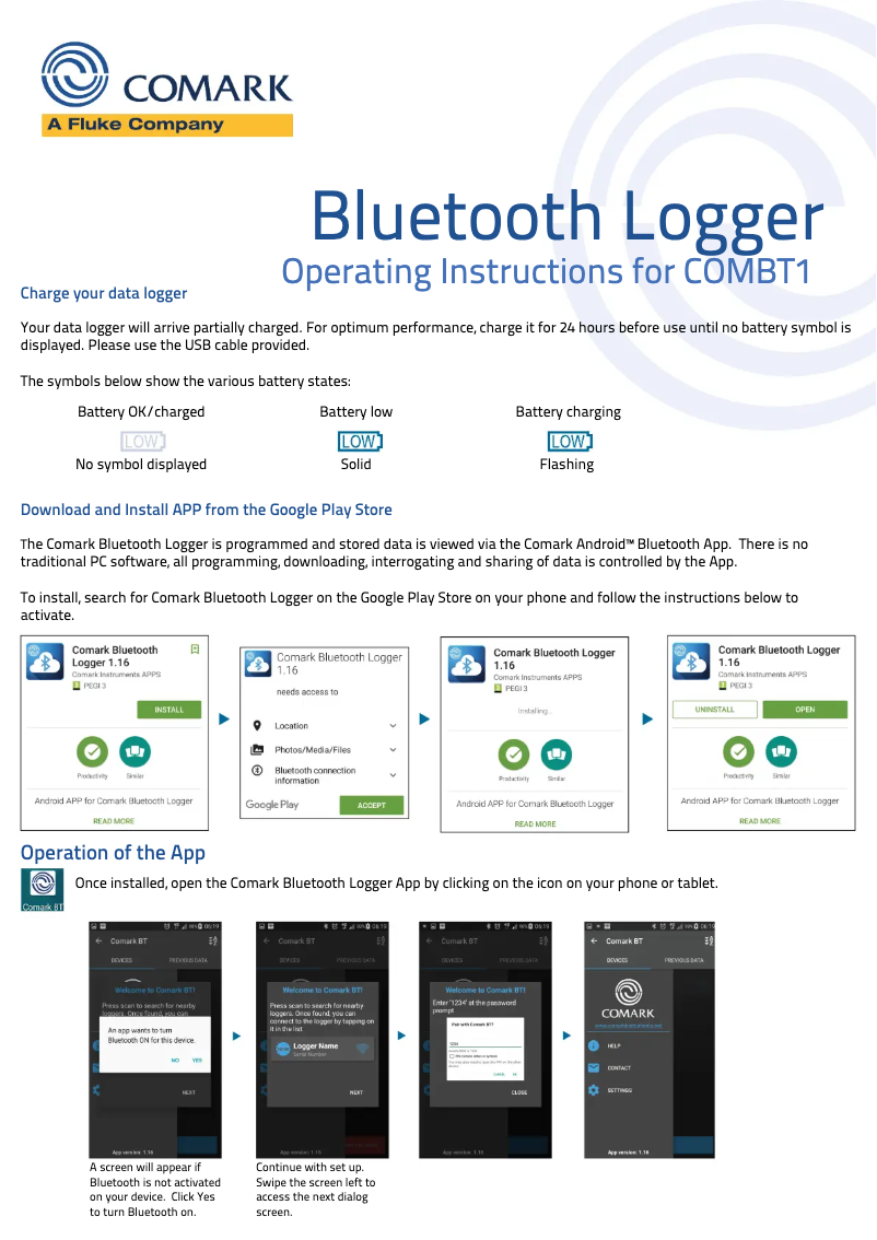 Page 1 de la notice Manuel utilisateur Comark COMBT1