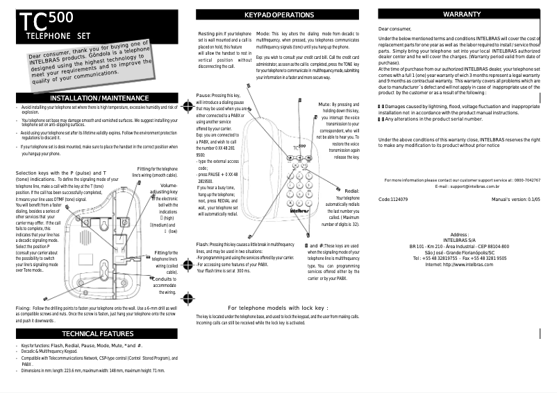 Imagen de la primera página del manual del dispositivo TC 500