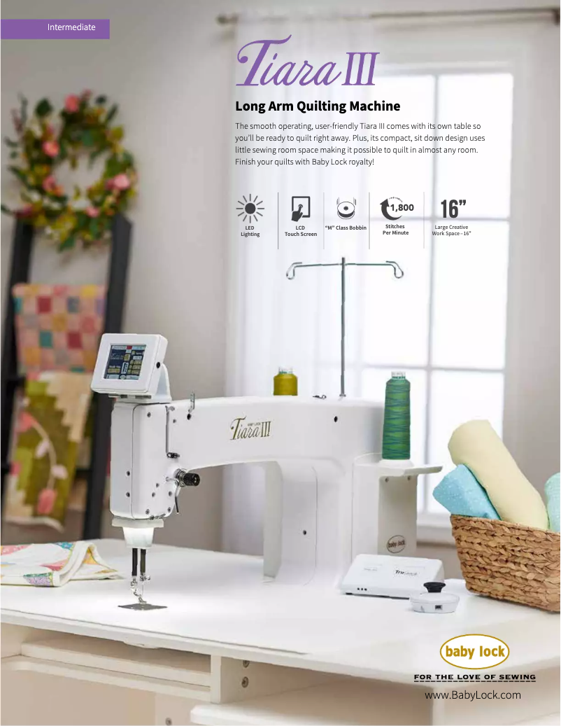 Page 1 de la notice Fiche technique Baby Lock Tiara III BLTR16-3