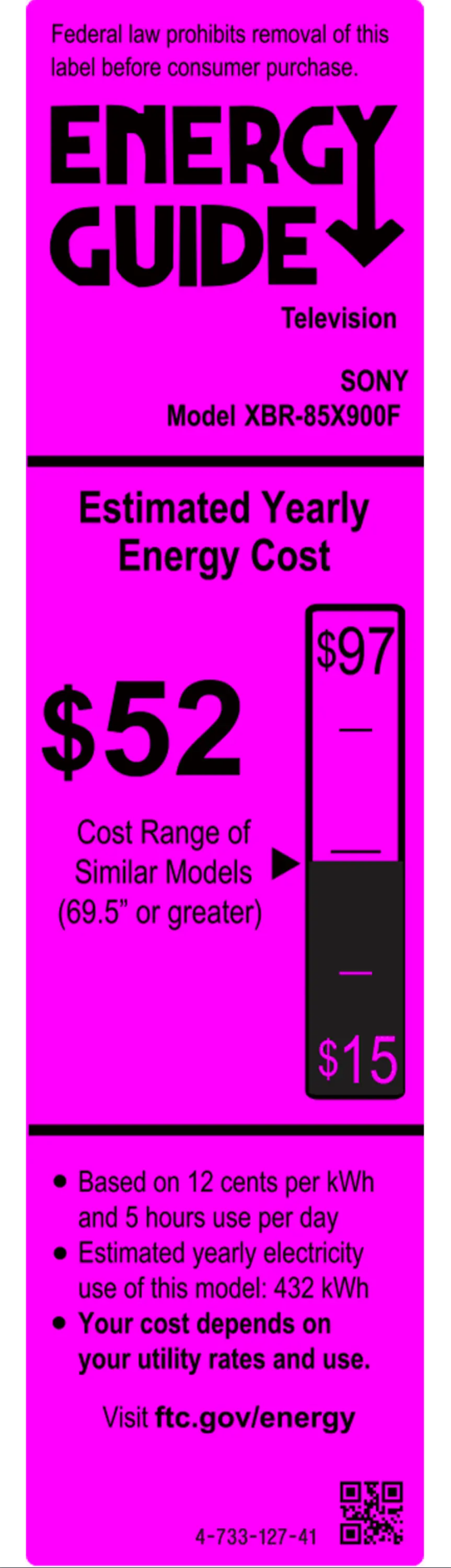 Page 1 de la notice Label énergétique Sony XBR-85X900F
