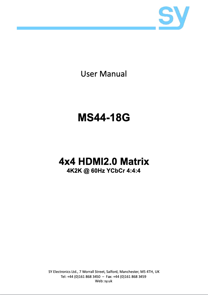 First page image of the manual for SY-MS44-18G