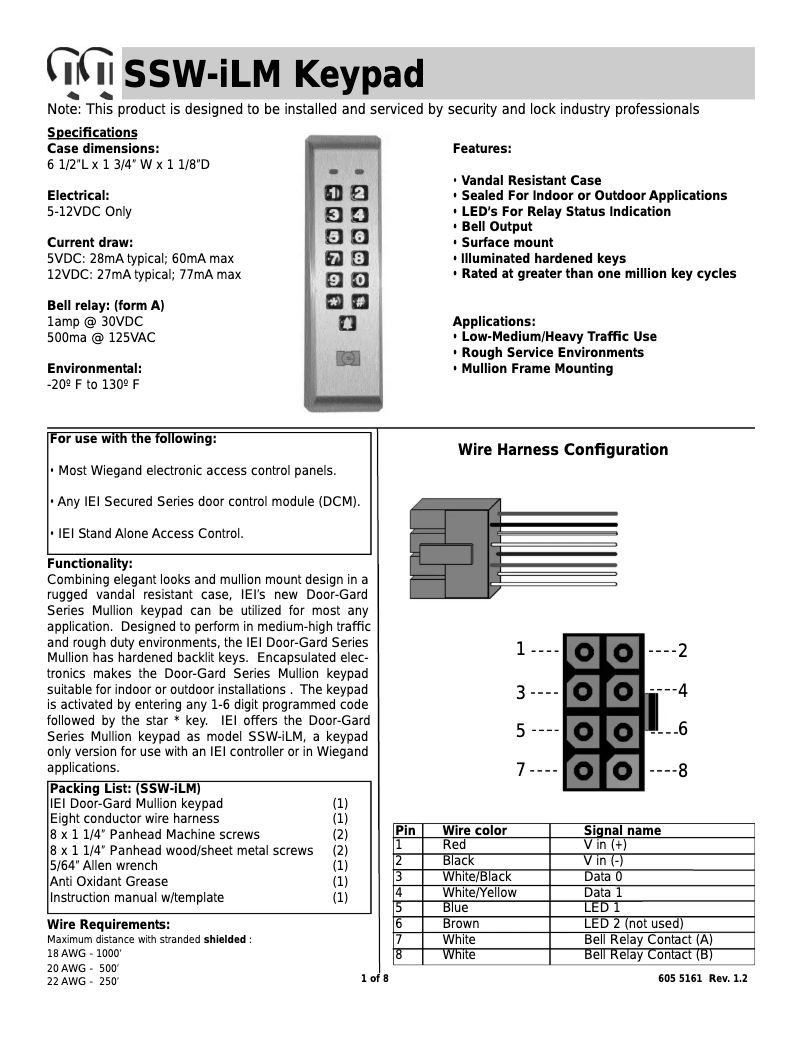 Page 1 de la notice Manuel utilisateur Nortek SSW-iLM Keypad