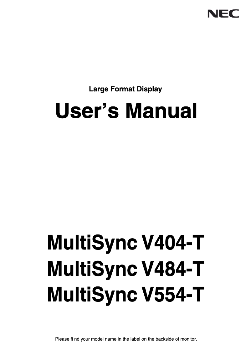 Page 1 de la notice Manuel utilisateur NEC MultiSync V484-T