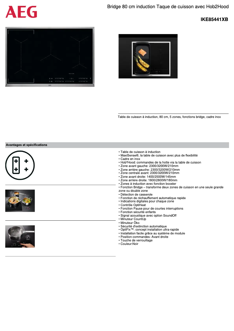 Page 1 de la notice Fiche technique AEG IKE85441XB