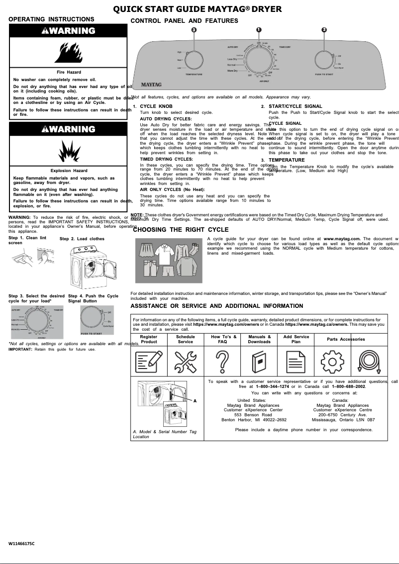 Page n°1 - Guide de démarrage rapide Maytag MED4500MW