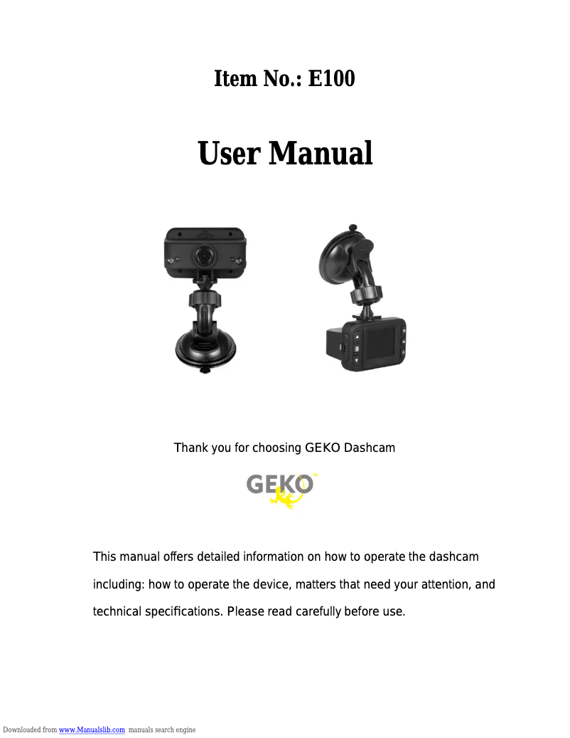 Page 1 de la notice Manuel utilisateur myGEKOgear E100