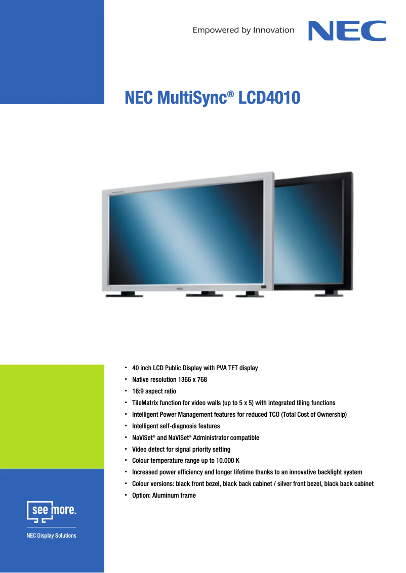 Página 1 del manual Ficha técnica NEC MultiSync LCD4010