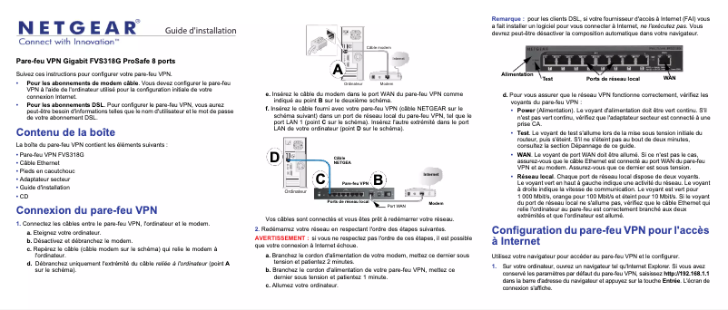 Page 1 de la notice Guide d'installation Netgear FVS318G