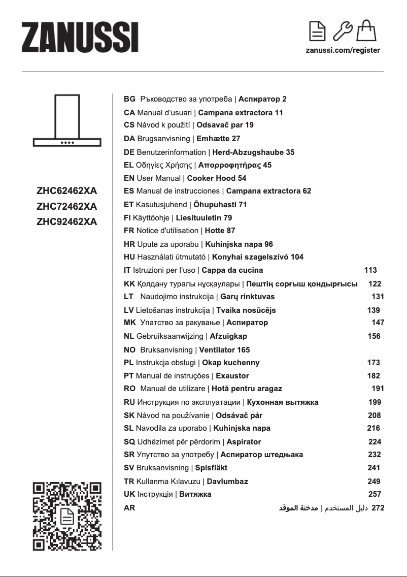 Page n°1 - Manuel utilisateur Zanussi ZHC92462XA
