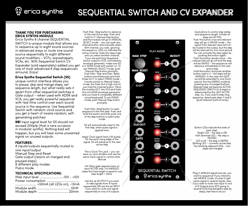 Page 1 de la notice Manuel utilisateur Erica Synths Sequential Switch
