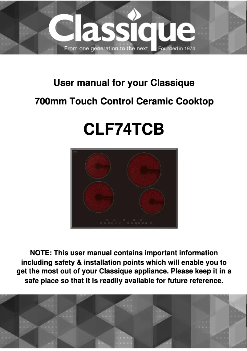 Page 1 de la notice Manuel utilisateur Classique CLF74TCB