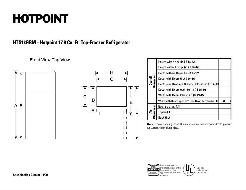 Page n°1 - Fiche technique Hotpoint HTS18GBMWW