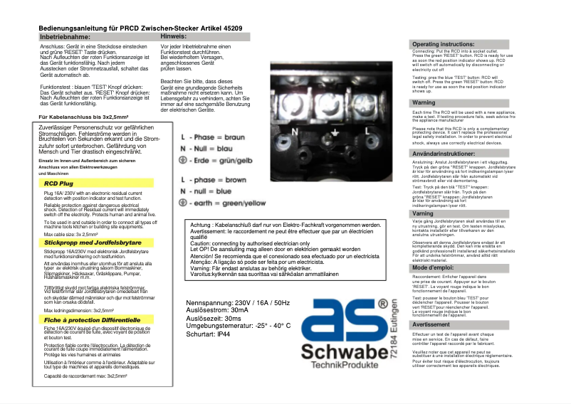 Page 1 de la notice Manuel utilisateur AS Schwabe 45209