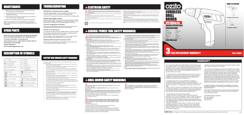 Page 1 de la notice Manuel utilisateur Ozito CDL-1200U