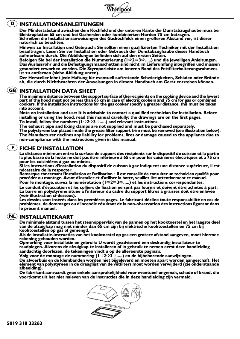Page 1 de la notice Manuel utilisateur Whirlpool AKR773
