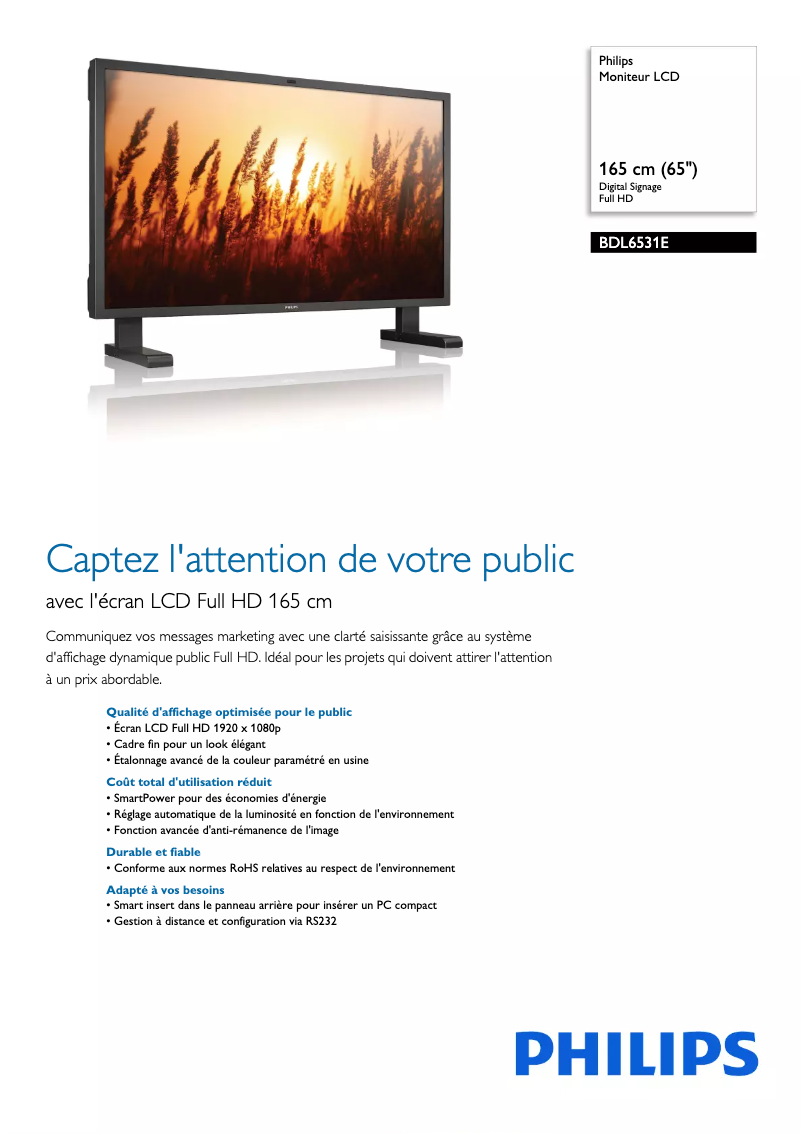 Page n°1 - Fiche technique Philips BDL6531E