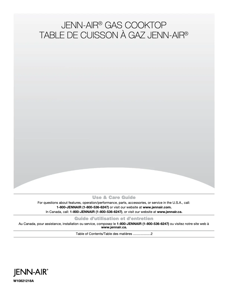 Page n°1 - Manuel utilisateur JennAir JGC2530EB