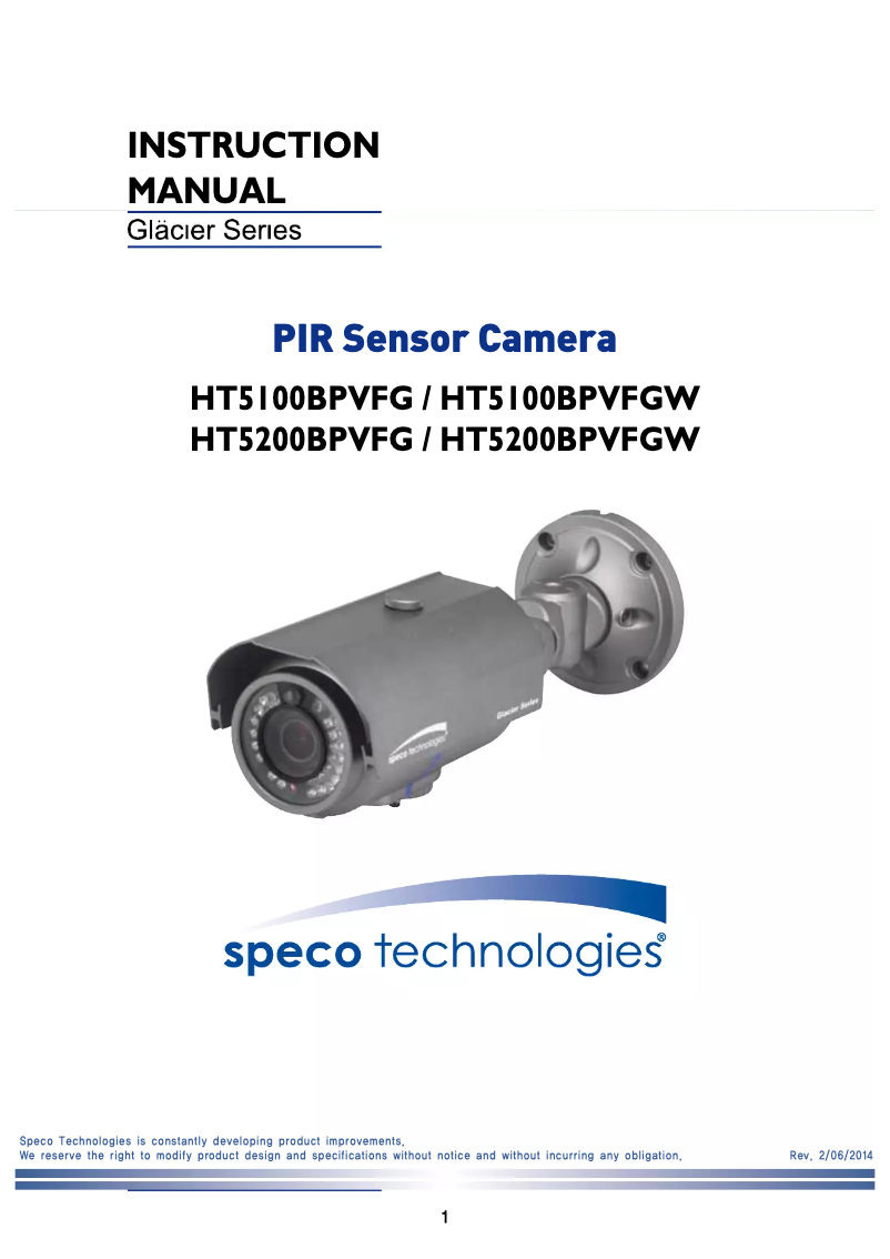 Page n°1 - Manuel utilisateur Speco Technologies Glacier HT5100BPVFG