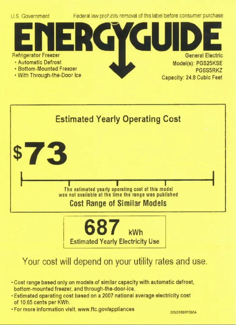 Page 1 de la notice Label énergétique GE Profile PGSS5RKZSS