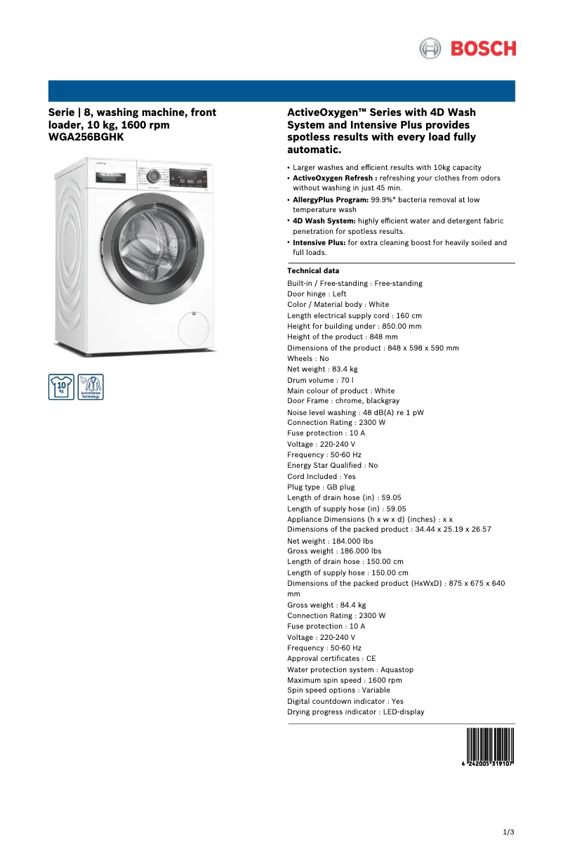 Image de la première page du manuel de l'appareil WGA256BGHK