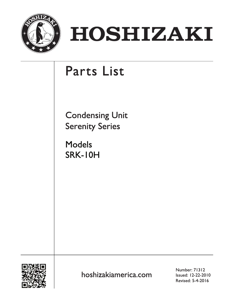 Page 1 de la notice Manuel utilisateur Hoshizaki SRK-10H