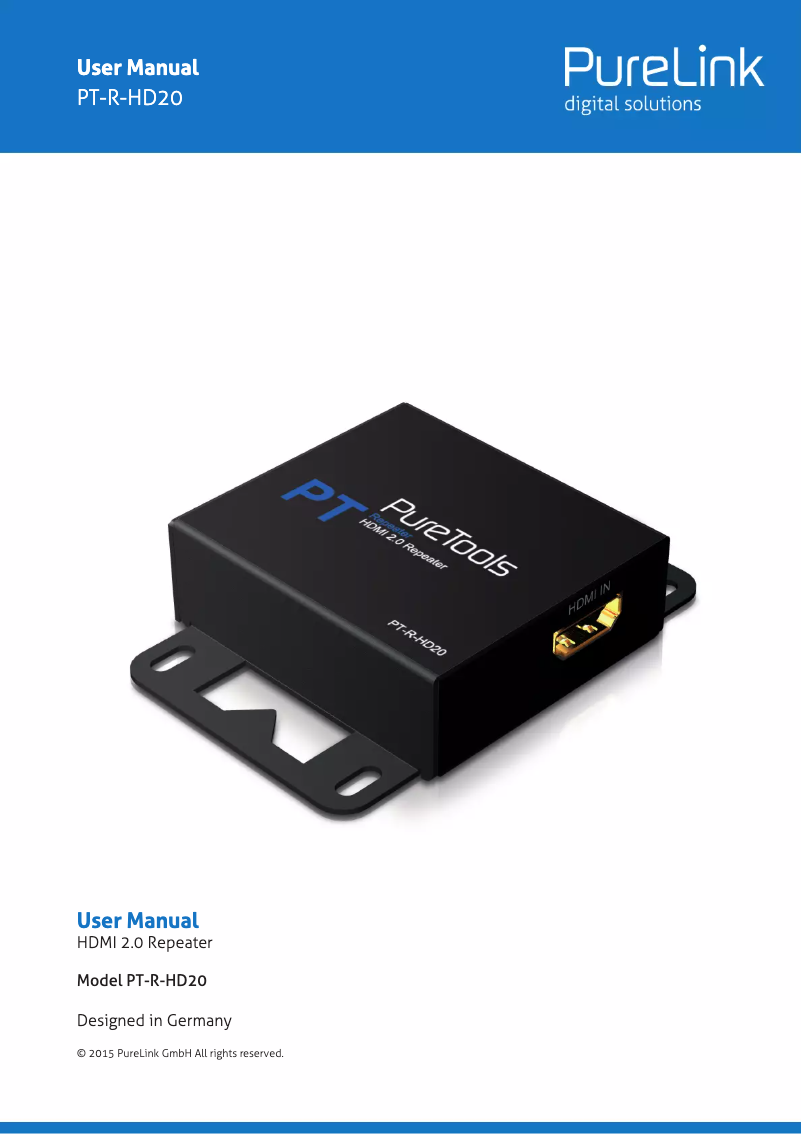 Page 1 de la notice Manuel utilisateur PureTools PT-R-HD20